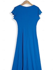 abordables Robe de cocktail-Robe Portefeuille Robe Trapèze Femme Robe mi-longue Ruché A Volants Mariage Soirée Elégant Grande occasion Col V Standard Bleu Vert S M L XL 2XL