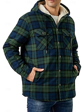 economico Giubbotti e cappotti da uomo-Per uomo Giacca da camicia Giacca con cappuccio Shacket Giacca in pile di flanella Esterno Da tutti i giorni Caldo Tasche Con cappuccio Autunno Inverno Scozzese a quadri Di tendenza Streetwear Bavero
