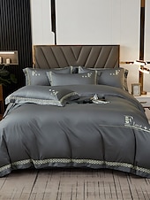 baratos Coleção de elite-Conjunto de cama com capa de edredom de 4 peças, 100% algodão orgânico, tecido macio e respirável, inclui capa de edredom e fronhas para um sono confortável