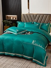 baratos Coleção de elite-Conjunto de cama com capa de edredom de 4 peças, 100% algodão orgânico, tecido macio e respirável, inclui capa de edredom e fronhas para um sono confortável