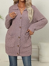 preiswerte Strickjacken und Oberbekleidung-Damen Strickjacke Elegant Modisch Täglich Feste Farbe Öffnung vorne Strick Textur Langarm Lange Oberteile Stricken Arbeit Grün Dunkelviolett Herbst Winter