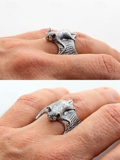 baratos Acessórios de Halloween-anel ajustável com design de morcego gótico, joias vintage de prata para halloween para cosplay e moda gótica