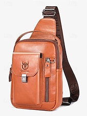 cheap Men&#039;s Bags-Men&#039;s Brown Leather Crossbody Sling Bag with Multiple Compartments and Adjustable Strap, Ideal for Travel and Daily Use