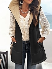 preiswerte Puffers &amp; Parka-Damen Fleecejacke Fleece-Weste Teddy-Mantel warm halten Atmungsaktiv Zip Tasche Innenfutter aus Fleece Brautkleider schlicht Glatt Urlaub Strasse Freizeitskleidung Ausgehen Reisverschluss Standard