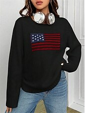 cheap Graphic Patterns &amp; Details-Women&#039;s Sweater Daily Stylish Casual Graphic Crew Neck Crewneck Long Sleeve Regular Tops Knit Going out Black White Fall Winter