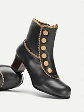 cheap 1930s-Victorian Vintage Green Leather Ankle Boots for Women – Retro Button Design with Scalloped Trim, Perfect for Fall Fashion