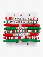 Χαμηλού Κόστους Χριστουγεννιάτικα αξεσουάρ-Χριστουγεννιάτικο σετ βραχιολιών με χάντρες γούρι – εορταστικά κόκκινα, πράσινα και λευκά στοιβαγμένα βραχιόλια με γούρια Άγιου Βασίλη, δέντρου και δώρων – ιδανικό για τη μόδα και τα δώρα των γιορτών