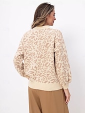 olcso Grafikus minták és részletek-Női Pulóver Divat Utcai sikk Napi Állat Nyomtatott Terített nyak Crewneck Hosszú ujj Hosszú felsők Kötött Munka Bíbor Khakizöld Ősz Tél
