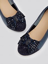 cheap Women&#039;s Flats-Women&#039;s Leather Wedge Flats with Decorative Bow and Embellished Toe – Comfortable Casual Slip-On Shoes for Everyday Wear