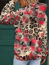 economico Animali Tops-felpa con cappuccio da donna cuore leopardo strada abbigliamento quotidiano tasca stampa casual felpa con cappuccio manica lunga micro-elastico autunno inverno confortevole traspirante tessuto morbido
