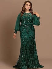 olcso Padlóhossz-Hableány plus size hajlékony menyasszonyi anyák ruhái elegáns ruha formális esküvői vendég söprés  ecset vonal hosszú ujjú ékszer nyakú sifon flitterekkel egyedi méretben
