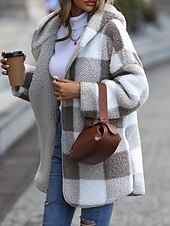 cheap Jackets-Women&#039;s Coat Trench Coat Daily Wear Vacation Fall Winter Regular Coat Regular Fit Warm Breathable Casual Street Style Jacket Long Sleeve Color Block Fur Collar Grey
