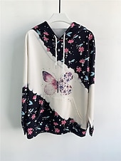 baratos Moletons e moletons-moletom feminino com capuz, borboleta, streetwear, bolso, estampa, casual, moletom com capuz, manga comprida, microelástico, outono inverno, confortável, respirável, tecido macio