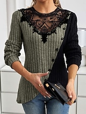 abordables Hauts en dentelle-Blouses élégantes en dentelle pour femmes blouse à œillets modernes et stylées à manches longues tops réguliers col ras du cou travail quotidien romantiques petits tenues estivales pour les vacances