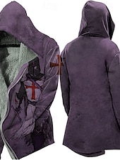 cheap Men&#039;s Print Fleece Jackets-Men&#039;s Winter Coat Fleece Jacket Jacket Daily Wear Vacation Fleece Lining With Pockets Print Front Pocket Fall &amp; Winter Soldier Sport Casual Hoodie Regular Blue Purple Green khaki Light Grey Jacket