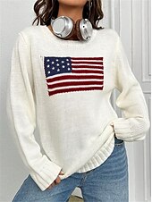 cheap Graphic Patterns &amp; Details-Women&#039;s Sweater Daily Stylish Casual Graphic Crew Neck Crewneck Long Sleeve Regular Tops Knit Going out Black White Fall Winter