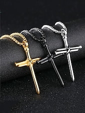 abordables Bijoux pour hommes-collier croix en acier inoxydable pour homme – pendentif religieux avec motif clou et chaîne