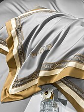 baratos Coleção de elite-Conjunto de cama com capa de edredom de 4 peças, 100% algodão orgânico, tecido macio e respirável, inclui capa de edredom e fronhas para um sono confortável
