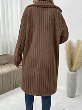 billiga Pälsar och Läder-Dam Vinterkappa Fleece-jacka Teddyrock Håller värmen Andningsfunktion Ficka Mode Ledigt Slät Arbete Gata Enkelknäppt Lång Nedvikt Lös passning Långärmad Ytterkläder Brun Mörkgrå Beige Höst Vinter