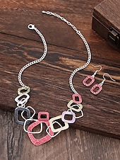 voordelige Dames ketting-dames geometrische zilveren statement ketting en oorbellen set – moderne gehamerde metalen sieraden voor feesten en formele evenementen