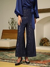 abordables pantalons de fête pour femmes-Femme Pantalon à paillettes Toute la longueur Elégant Fête / Soirée Noir bleu marine Printemps &amp; Automne S M L
