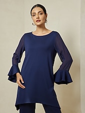 economico camicie, top e camicette-camicetta in maglia con polsini svasati patchwork modal