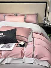 baratos Coleção de elite-Conjunto de cama com capa de edredom de 4 peças, 100% algodão orgânico, tecido macio e respirável, inclui capa de edredom e fronhas para um sono confortável