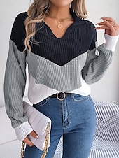 economico Motivi grafici e dettagli-Per donna Felpa Giornaliero Informale A strisce Collo a polo Lavorato a maglia Manica lunga Top regolari Maglia Ufficio Blu Cachi Autunno Inverno