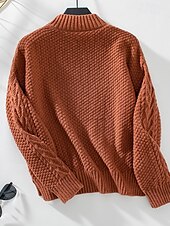 olcso Szilárd színek-Női Pulóver Elegáns Divat Napi Tömör szín Mock Neck Kötött Hosszú ujj Normál felsők Kötött Munka Vörös Barna Bézs Ősz Tél