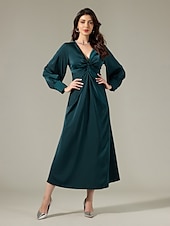 levne Party šaty-saténové tmavě zelené twist elegantní módní maxi společenské šaty