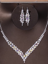 economico Collana da donna-set di collana e orecchini di cristallo blu di lusso da donna - eleganti gioielli da sposa per matrimoni e occasioni formali
