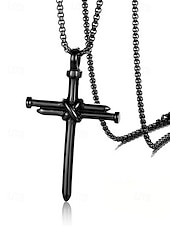 abordables Bijoux pour hommes-collier croix en acier inoxydable pour homme – pendentif religieux avec motif clou et chaîne