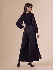 זול Jumpsuits-סרבל א-סימטרי עמוק עם רגליים רחבות