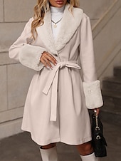 abordables Abrigos &amp; Trench-Mujer Abrigo de invierno Resistente al Viento Mantiene abrigado Botones Con cinturón Estola Elegante Exterior Color sólido Trabajo Casual Botonadura Simple Cuello Vuelto Holgado Manga Larga Ropa de