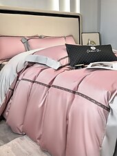 baratos Coleção de elite-Conjunto de cama com capa de edredom de 4 peças, 100% algodão orgânico, tecido macio e respirável, inclui capa de edredom e fronhas para um sono confortável