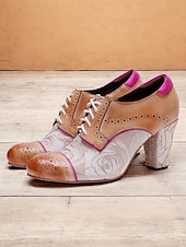 economico Anni &amp;#39;20-Scarpe Oxford con tacco a heeled lace-up floreali vintage Gatsby - design brogue in pelle con accenti rosa per stili retro e chic