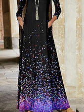 preiswerte Kunst &amp; Design Kleid-Damen Minikleid Maxidress Etuikleid A Linie Kleid Elegant Stilvoll Bischof Urlaub Täglich Regular Fit Punkt Langarm Rundhalsausschnitt Schwarz Frühling Herbst