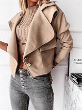 economico giacche casual-Per donna Blusa Tinta unica Moda Moderno Manica lunga Colletto Top regolari Ufficio Giornaliero Bottoni Tasche Cachi Primavera Autunno Inverno
