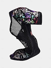 abordables Chaussures de danses latines-chaussures de danse à lacets en cuir noir pour femmes avec empiècements en maille et broderie florale, chaussures légères pour la danse de salon, latine et jazz