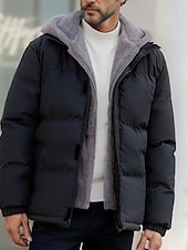 voordelige Heren donsjassen &amp; parka&#039;s-Voor heren Winterjack Pufferjas Fleecejack Gewatteerd 2 in 1 nep tweedelig Polyester Trui met capuchon Zak Buiten Afspraakje Casual / Dagelijks Normaal Modieus Casual Thermisch Warm Winddicht Winter