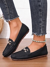 preiswerte Damenschuhe-Damen Halbschuhe Klassische Loafer Outdoor B¨¹ro Täglich Strass Schnalle Flacher Absatz Runde Zehe Geschäftlich Brautkleider schlicht Komfort Kunstleder Halbschuhe Mandelfarben Schwarz Weiß