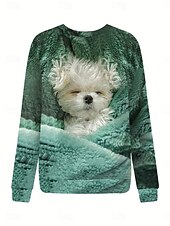 abordables Tienda Gráfica Sudaderas &amp; Sudores-Sudadera de mujer con estampado de perro para uso diario, informal, cuello redondo, manga larga, microelástica, otoño e invierno, cómoda, transpirable, tejido suave