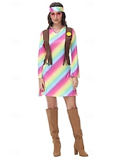  Couples Carnival Costume Hippies Cosplay Costume Halloween Group Couples Costumes 1970s Disco Adults' Men's Women's Halloween Carnival Masquerade Party Easy Halloween Costumes Dress Up