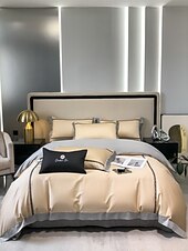 baratos Coleção de elite-Conjunto de cama com capa de edredom de 4 peças, 100% algodão orgânico, tecido macio e respirável, inclui capa de edredom e fronhas para um sono confortável