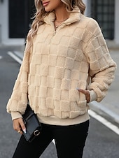 voordelige Vage Sweatshirts-dames sweatshirt casual sherpa fleece effen straat dagelijks gebruik coltrui rits lange mouw beige herfst winter