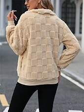 voordelige Vage Sweatshirts-dames sweatshirt casual sherpa fleece effen straat dagelijks gebruik coltrui rits lange mouw beige herfst winter