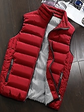 preiswerte Men&#039;s Vest-Herren Puffer Weste Weste Täglich Verabredung Urlaub Modisch Brautkleider schlicht Herbst Winter Tasche Polyester warm halten Komfortabel Glatt Gesteppt Reisverschluss Ständer Regular Fit Schwarz