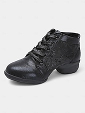 economico Scarpe per balli latini-scarpe da ballo da donna con lacci color argento, pannelli floreali in rete e suola morbida, ideali per balli da sala, latino e jazz