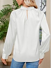 economico Top eleganti-Per donna Camicia Elegant Elegante Raso/Satin Tinta unica Signore Elegante Manica Lunga Scollo a V Top Regolari Feste Lavoro Nodo attorcigliato Nero Bianco Verde Cachi Autunno Inverno