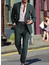 preiswerte Partyanzüge-Herren Hochzeitsanzüge Dunkelgrün Sommer Uni-Farben Slim Fit 2-teilig Einreiher Ein-Knopf